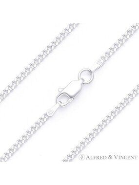 2.1mm Cuban / Curb Link Italian Chain Anklet in Solid .925 Sterling Silver - 10"